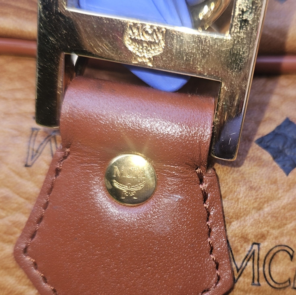 MCM Tan and Brown Satchel with Iconic Monogram and Gold Hardware W/ COA - Picture 14 of 16
